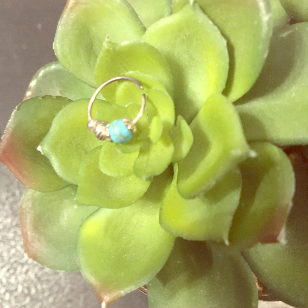 Silver Turquoise Captive Bead Ring Nose Ear 20g